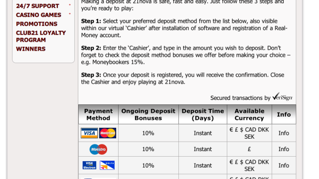 21Nova Casino screenshot