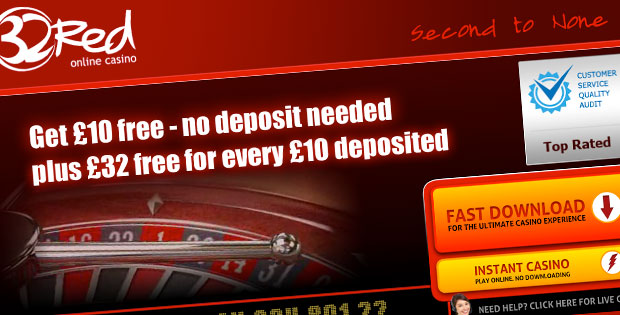 32Red Casino £10 No Deposit Bonus