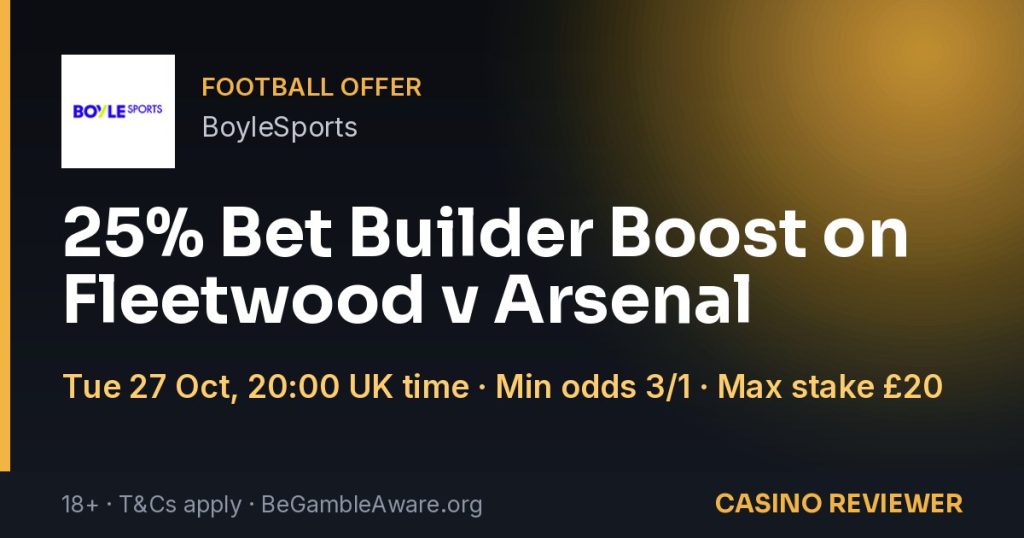 BoyleSports: 25% Bet Builder Boost on Fleetwood v Arsenal