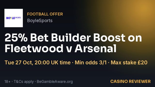 BoyleSports: 25% Bet Builder Boost on Fleetwood v Arsenal