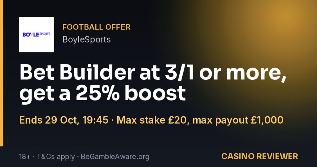 BoyleSports: Bet Builder at 3/1 or more, get a 25% boost